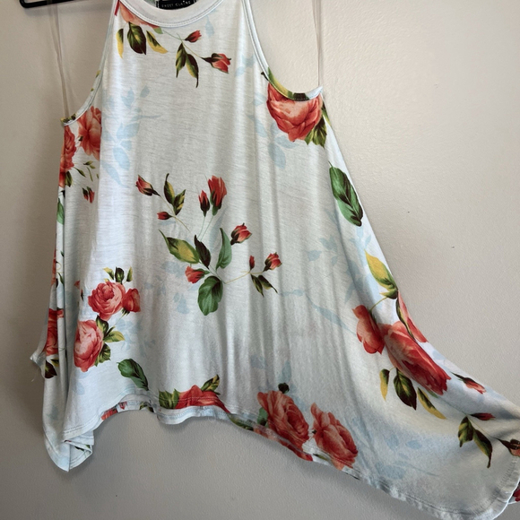 Sweet Claire Floral Tank Top Light Blue Racerback Tunic Flowy Size Small - Picture 4 of 10